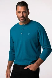 JP1880 Henley Basic Shirt Langarm Knopfleiste Türkis/Blau/Hellblau