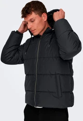 ONLY & SONS Steppjacke ONSMARLON LIFE HOOD PUFFER JACKET Schwarz/Dunkelblau
