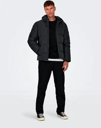 ONLY & SONS Steppjacke ONSMARLON LIFE HOOD PUFFER JACKET Schwarz/Dunkelblau
