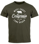 Neverless Print-Shirt Herren T-Shirt Print California Long Beach Dunkelgrün