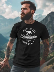 Neverless Print-Shirt Herren T-Shirt Print California Long Beach Beige/Schwarz/Braun/Dunkelgrün