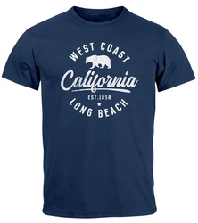 Neverless Print-Shirt Herren T-Shirt Print California Long Beach Dunkelblau