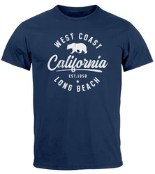 Neverless Print-Shirt Herren T-Shirt Print California Long Beach Dunkelblau