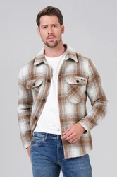 Miracle of Denim Kurzarmhemd Men Flanell Shirt Beige/Braun/Creme