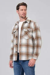 Miracle of Denim Kurzarmhemd Men Flanell Shirt Beige/Braun/Creme