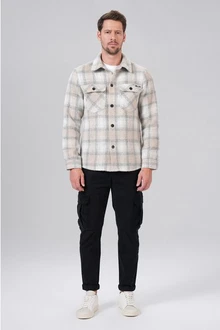 Miracle of Denim Kurzarmhemd Men Flanell Shirt Weiß/Creme/Grau/Beige
