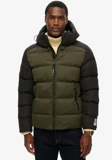 Superdry Steppjacke Hood Colour Block Sport Puffer schwarz