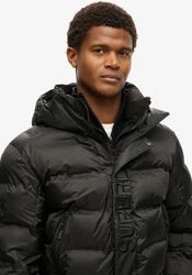 Superdry Steppjacke Hooded City Graphic Puffer Jkt Schwarz/Dunkelgrün/Grau/Grün