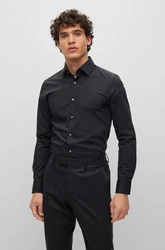 BOSS Langarmhemd Slim-Fit Hank Hemd Schwarz