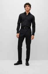 BOSS Langarmhemd Slim-Fit Hank Hemd Schwarz