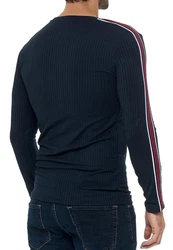 RedBridge Strickpullover Longsleeve Slim Fit Dunkelblau/Rot/Blau