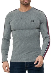 RedBridge Strickpullover Longsleeve Slim Fit Grau/Rot