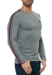 RedBridge Strickpullover Longsleeve Slim Fit Grau/Rot