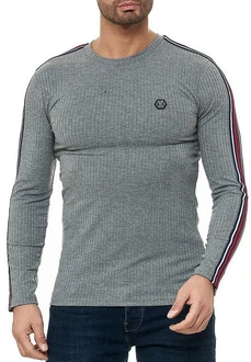 RedBridge Strickpullover Longsleeve Slim Fit Grau/Rot