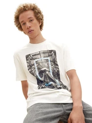 TOM TAILOR T-Shirt Weiß/Khaki/Creme