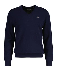 Gant V-Ausschnitt Pullover EXTRAFINE LAMBSWOOL V-NECK Blau/Dunkelblau