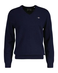 Gant V-Ausschnitt Pullover EXTRAFINE LAMBSWOOL V-NECK Blau/Dunkelblau
