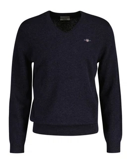 Gant V-Ausschnitt Pullover EXTRAFINE LAMBSWOOL V-NECK Blau/Dunkelblau