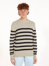 Strickpullover STRUCTURE CREW NK mit kontrastfarbenen Streifen