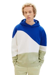 TOM TAILOR Denim Hoodie RELAXED STYLE BLOCK Blau/Beige/Braun/Türkis/Mischfarben/Creme/Hellblau/Weiß