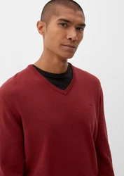 s.Oliver Strickpullover mit V-Ausschnitt und Logo Rot/Dunkelrot/Braun/Bordeaux