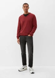 s.Oliver Strickpullover mit V-Ausschnitt und Logo Rot/Dunkelrot/Braun/Bordeaux