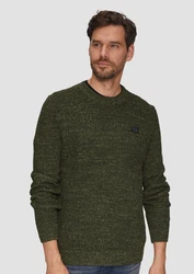 s.Oliver Strickpullover mit Crew Neck Rippblende Dunkelgrün/Grün