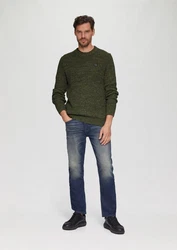 s.Oliver Strickpullover mit Crew Neck Rippblende Dunkelgrün/Grün