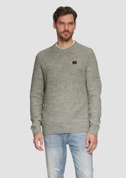 Strickpullover Melierter Pullover mit Patentmuster und Crew Neck Rippblende