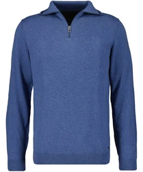 RAGMAN V-Ausschnitt Pullover mit Stehkragen und Zip Blau/Dunkelblau