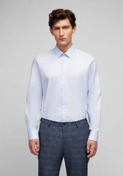 HECHTER PARIS Langarmhemd Modern Fit mit Kentkragen Hellblau/Blau