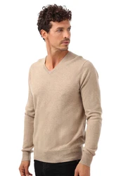 Zwillingsherz Kaschmirpullover V-Ausschnitt Beige/Khaki/Braun