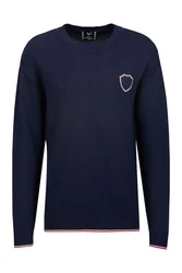 19V69 Italia Strickpullover KRIS Herren Pullover Basic mit Logopatch Dunkelblau/Blau/Lila/Hellblau
