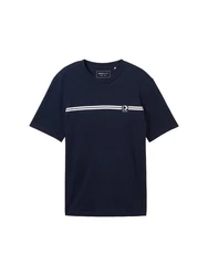 TOM TAILOR Denim T-Shirt mit Logo Print dunkelblau/weiß