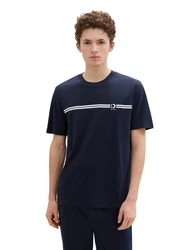 TOM TAILOR Denim T-Shirt mit Logo Print dunkelblau/weiß