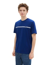 TOM TAILOR Denim T-Shirt mit Logo Print marine/weiß
