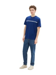 TOM TAILOR Denim T-Shirt mit Logo Print marine/weiß