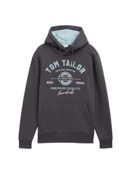 TOM TAILOR Sweatshirt Hoodie mit Logo-Print Grau/Braun/Dunkelblau/Dunkelgrau/Beige
