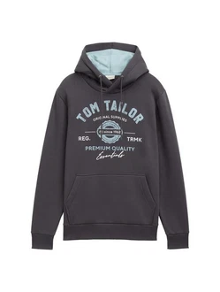 TOM TAILOR Sweatshirt Hoodie mit Logo-Print Grau/Braun/Dunkelblau/Dunkelgrau/Beige