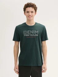 TOM TAILOR Denim T-Shirt mit Logo Print Dunkelgrün/Grün