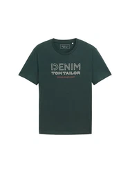 TOM TAILOR Denim T-Shirt mit Logo Print Dunkelgrün/Grün