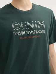 TOM TAILOR Denim T-Shirt mit Logo Print Dunkelgrün/Grün