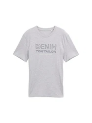TOM TAILOR Denim T-Shirt mit Logo Print Braun/Grau/Hellgrau