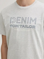 TOM TAILOR Denim T-Shirt mit Logo Print Braun/Grau/Hellgrau
