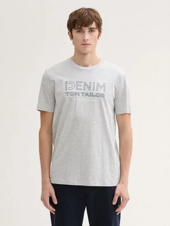 TOM TAILOR Denim T-Shirt mit Logo Print Braun/Grau/Hellgrau