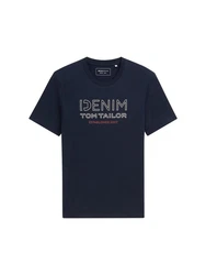 TOM TAILOR Denim T-Shirt mit Logo Print dunkelblau/melone/weiß