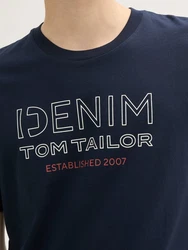 TOM TAILOR Denim T-Shirt mit Logo Print dunkelblau/melone/weiß