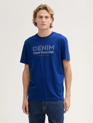 TOM TAILOR Denim T-Shirt mit Logo Print Dunkelblau/Blau