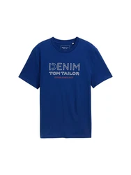 TOM TAILOR Denim T-Shirt mit Logo Print Dunkelblau/Blau