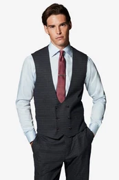 Anzugweste Skinny Fit Anzugweste mit Karomuster und Besatz (1-tlg)